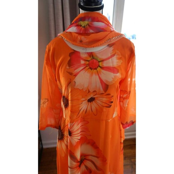 Indian Orange Chiffon Dress w/ Dupatta NWOT - Picture 2 of 10